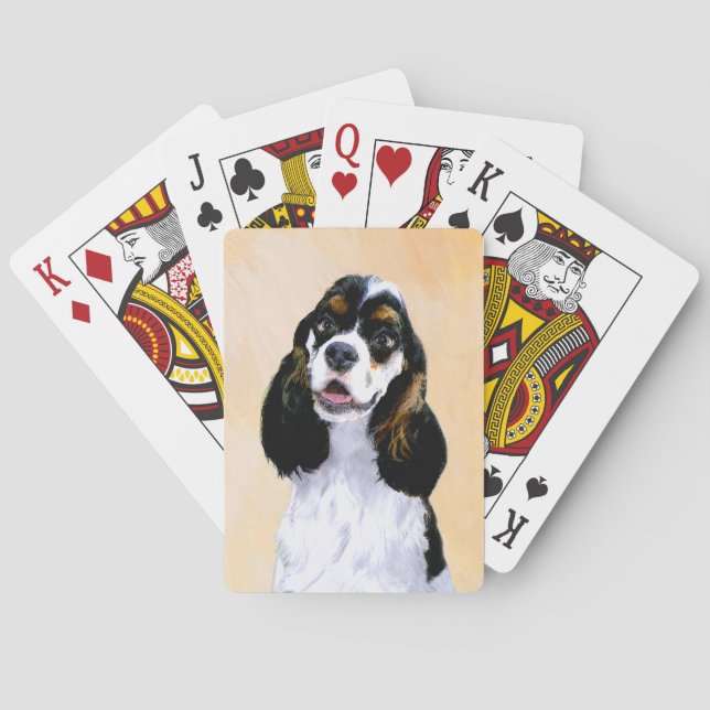 Cocker Spaniel (Parti) Painting - Original Dog Art Poker Cards (Back)