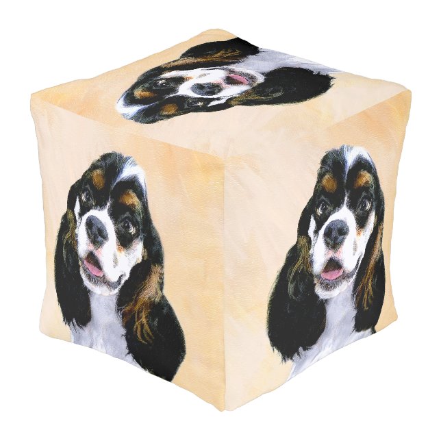 Cocker Spaniel (Parti) Painting - Original Dog Art Pouf (Angled Back)