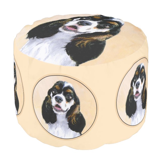 Cocker Spaniel (Parti) Painting - Original Dog Art Pouf (Angled Back)