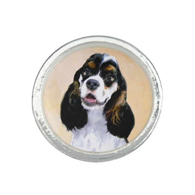 Cocker Spaniel (Parti) Painting - Original Dog Art Ring (Front)