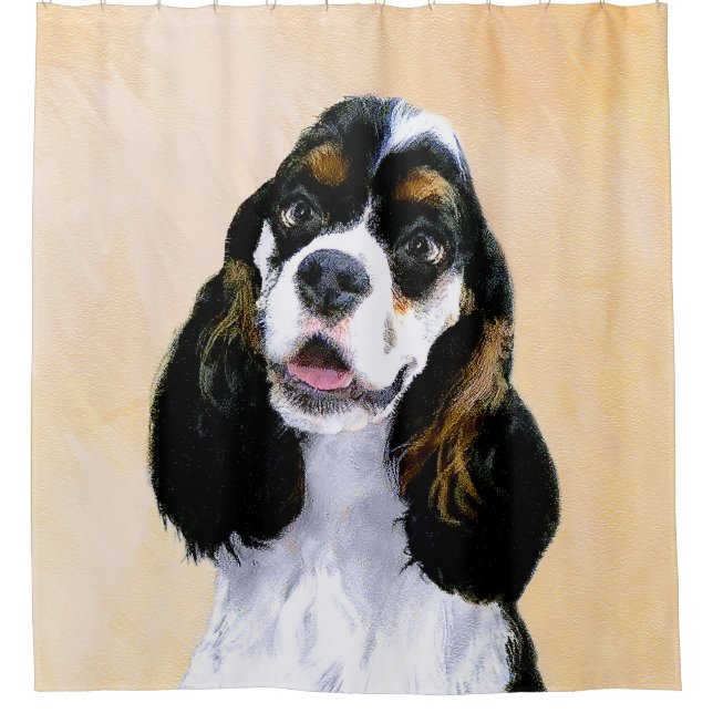 Cocker Spaniel (Parti) Painting - Original Dog Art Shower Curtain (Front)