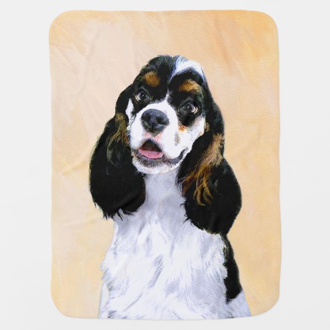 Cocker Spaniel (Parti) Painting - Original Dog Art Swaddle Blanket (Front)