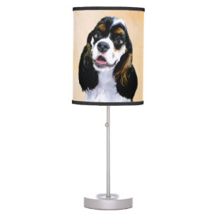 Cocker Spaniel (Parti) Painting - Original Dog Art Table Lamp