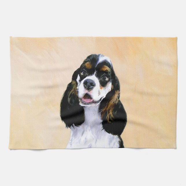 Cocker Spaniel (Parti) Painting - Original Dog Art Towel (Horizontal)