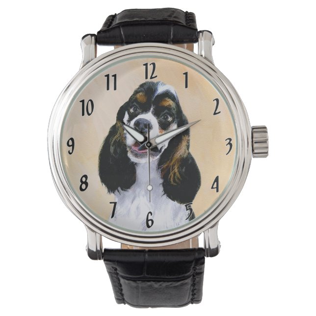 Cocker Spaniel (Parti) Painting - Original Dog Art Watch (Front)