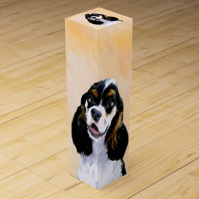 Cocker Spaniel (Parti) Painting - Original Dog Art Wine Box (Front)