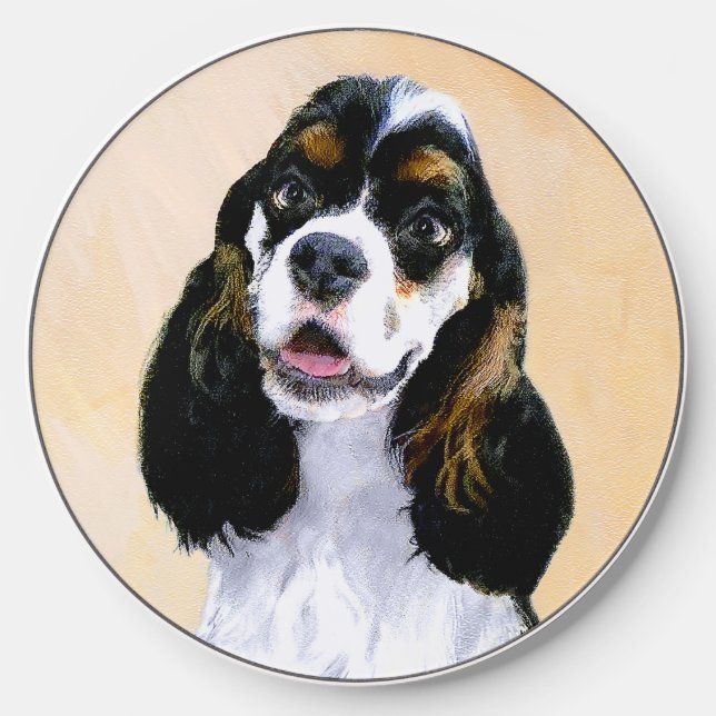 Cocker Spaniel (Parti) Painting - Original Dog Art Wireless Charger (Front)