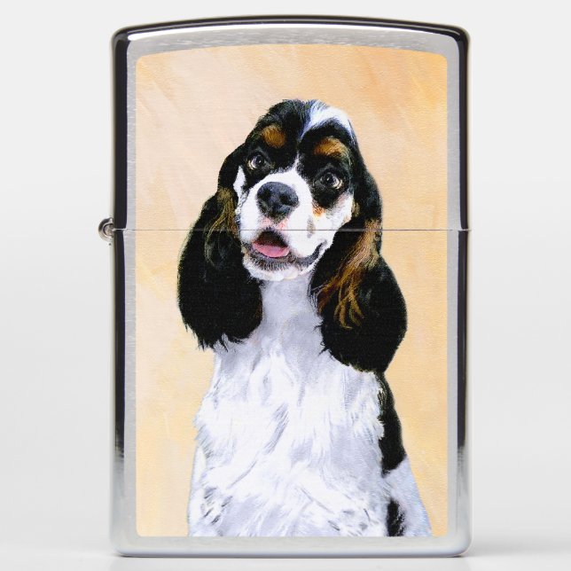 Cocker Spaniel (Parti) Painting - Original Dog Art Zippo Lighter (Front)