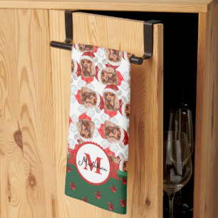 Cocker Spaniel Pattern Monogram Christmas Dog Kitchen Towel