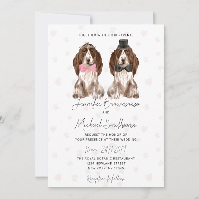 Cocker Spaniel paws hearts dog wedding Invitation (Front)
