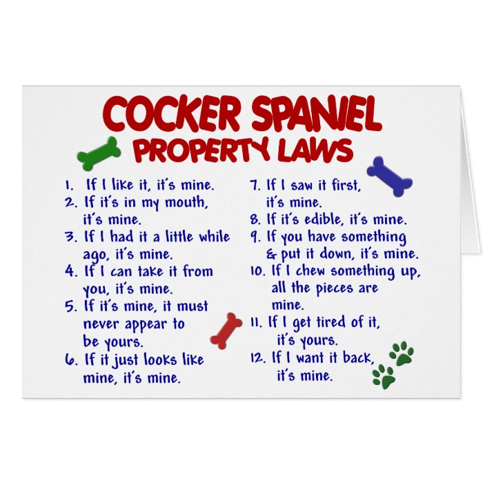 COCKER SPANIEL Property Laws 2 Greeting Card