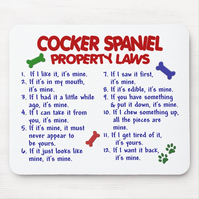 COCKER SPANIEL Property Laws 2 Mouse Pad (Front)