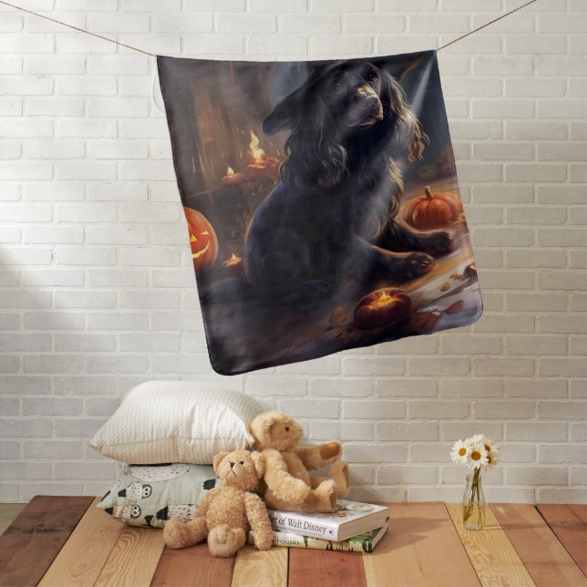 Cocker Spaniel Pumpkins Halloween Scary Baby Blanket (In Situ)