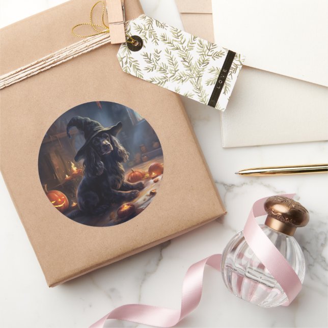 Cocker Spaniel Pumpkins Halloween Scary Classic Round Sticker (Gifting)
