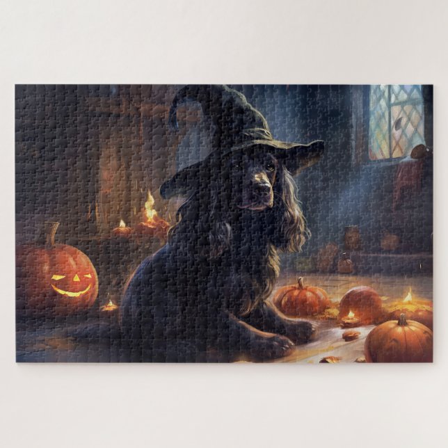 Cocker Spaniel Pumpkins Halloween Scary Jigsaw Puzzle (Horizontal)