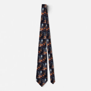 Cocker Spaniel Pumpkins Halloween Scary Neck Tie