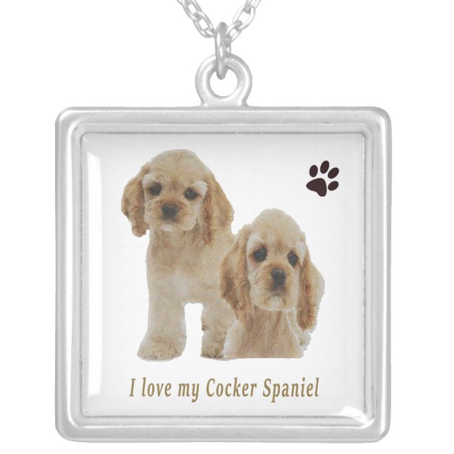 Cocker spaniel puppies silver plated necklace (Front)