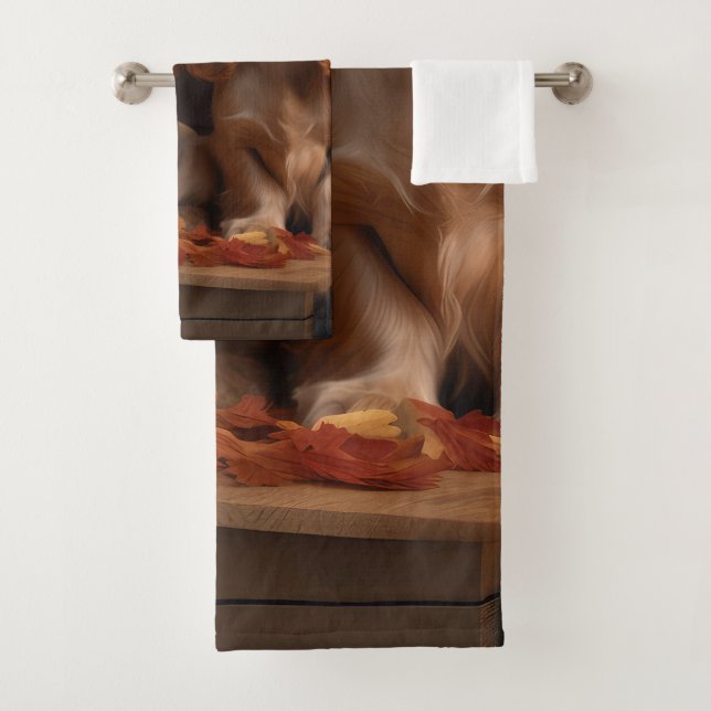 Cocker Spaniel Puppy Autumn Delight Pumpkin  Bath Towel Set (Insitu)