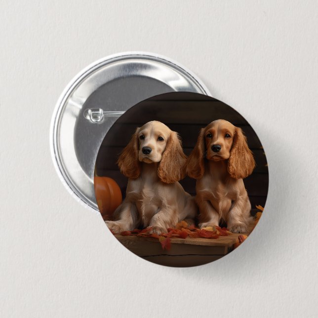 Cocker Spaniel Puppy Autumn Delight Pumpkin  Button (Front & Back)
