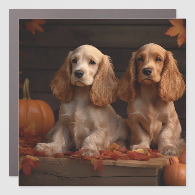 Cocker Spaniel Puppy Autumn Delight Pumpkin  Car Magnet (Front)