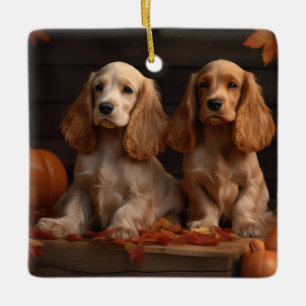 Cocker Spaniel Puppy Autumn Delight Pumpkin Ceramic Ornament
