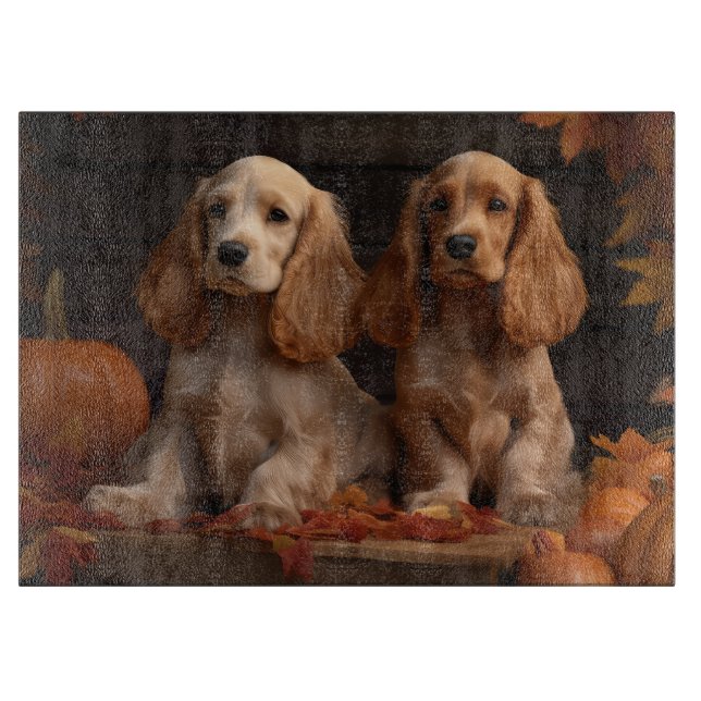 Cocker Spaniel Puppy Autumn Delight Pumpkin  Cutting Board (Front)