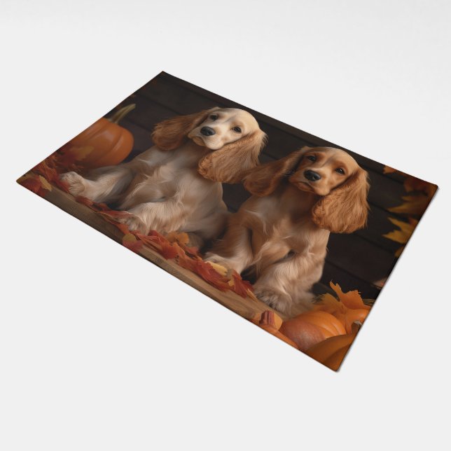 Cocker Spaniel Puppy Autumn Delight Pumpkin  Doormat (Angled)
