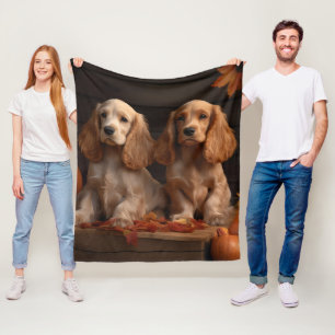 Cocker Spaniel Puppy Autumn Delight Pumpkin Fleece Blanket
