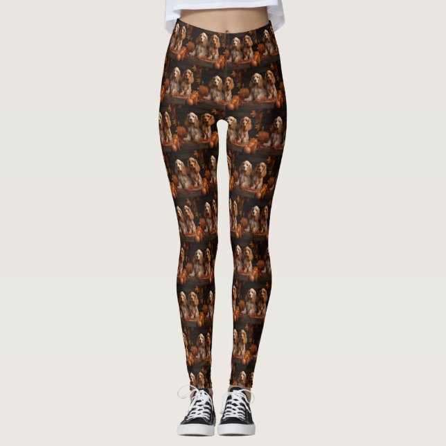 Cocker Spaniel Puppy Autumn Delight Pumpkin  Leggings (Front)