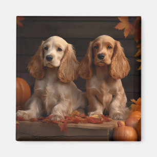 Cocker Spaniel Puppy Autumn Delight Pumpkin Magnet