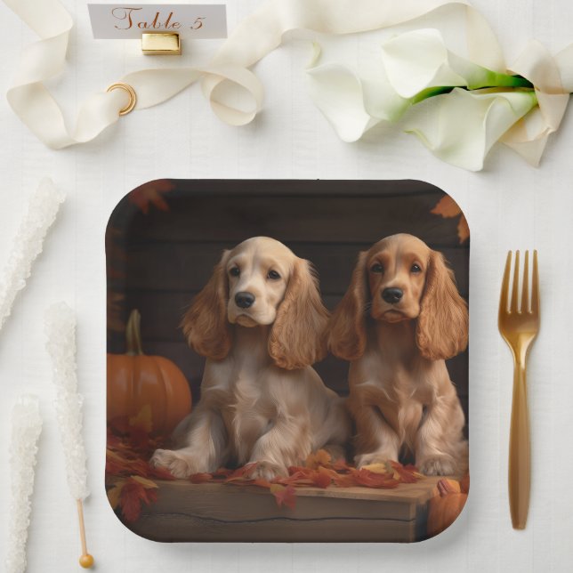 Cocker Spaniel Puppy Autumn Delight Pumpkin  Paper Plates (Wedding)