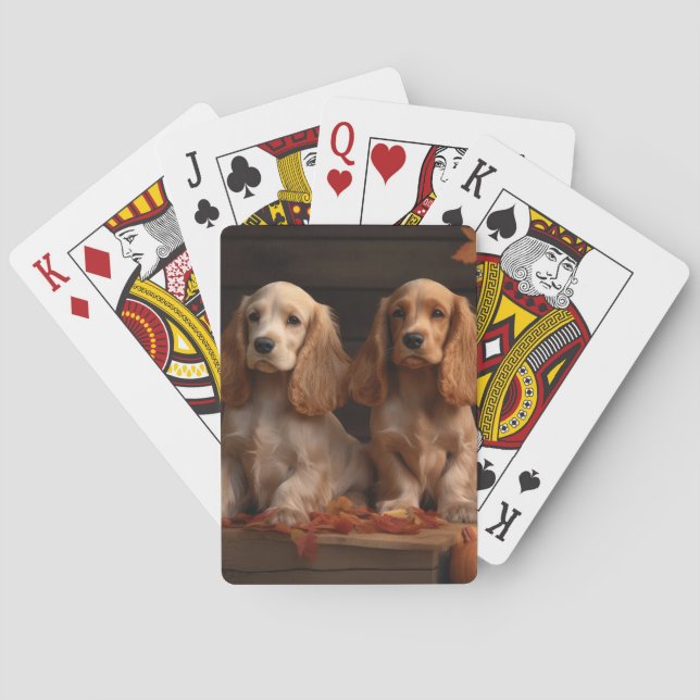 Cocker Spaniel Puppy Autumn Delight Pumpkin  Poker Cards (Back)