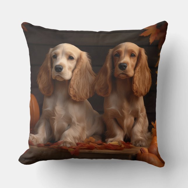Cocker Spaniel Puppy Autumn Delight Pumpkin  Throw Pillow (Front)