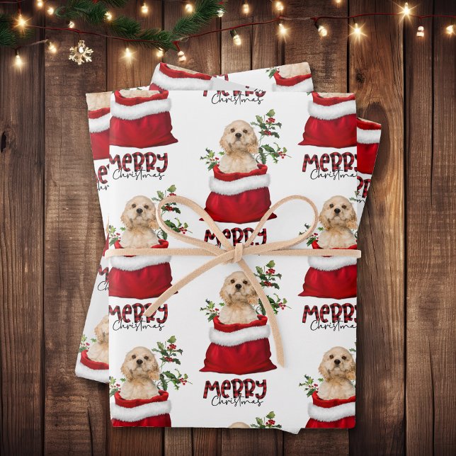 Cocker Spaniel Puppy Dog in Holiday Gift Bag Wrapping Paper Sheets (Creator Uploaded)