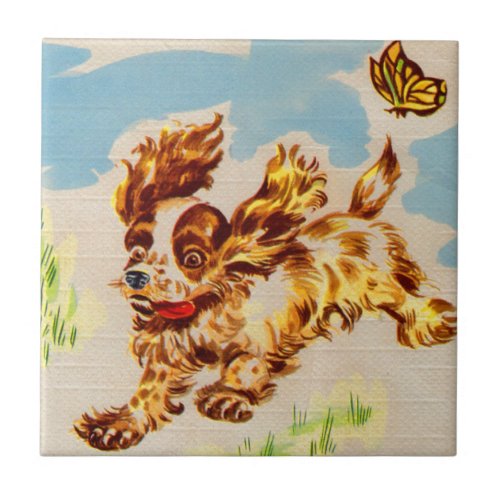 cocker spaniel puppy dog on the run tile