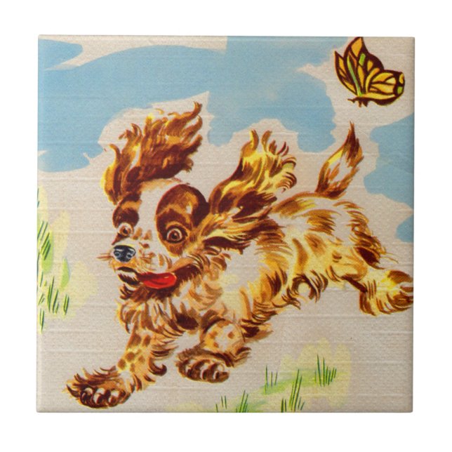 cocker spaniel puppy dog on the run tile (Front)