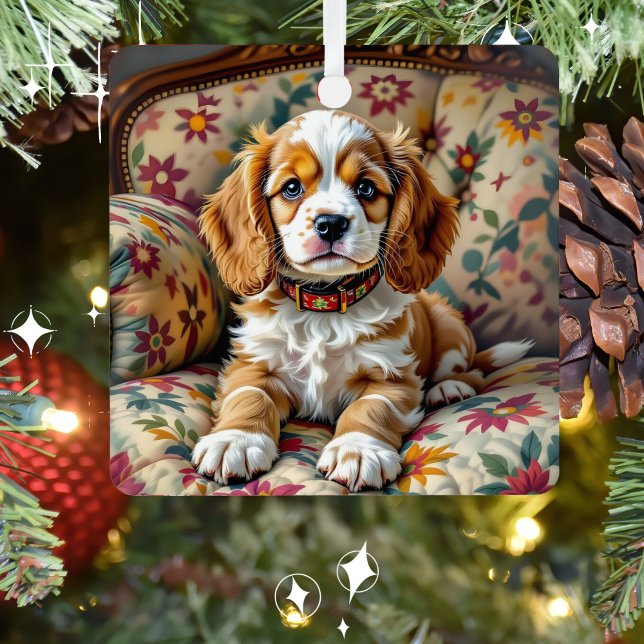 Cocker Spaniel Puppy Dog Personalized Christmas Metal Ornament (Creator Uploaded)
