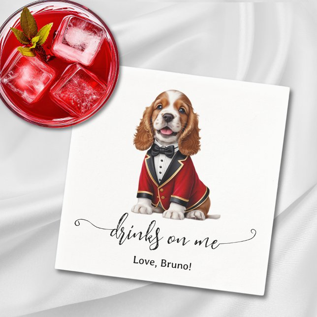 Cocker Spaniel Puppy Drinks On Me Wedding Napkins (Cocker Spaniel Puppy Drinks On Me Wedding Napkins)