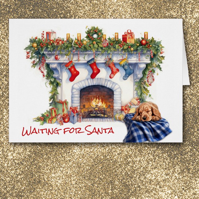 Cocker Spaniel Puppy Fireplace Wait for Santa Cards (Creator Uploaded)
