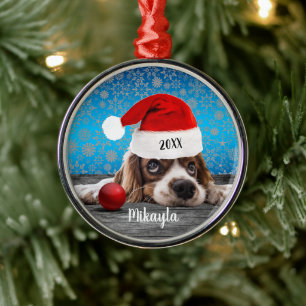 Cocker Spaniel Puppy in Santa Hat Christmas Metal Ornament