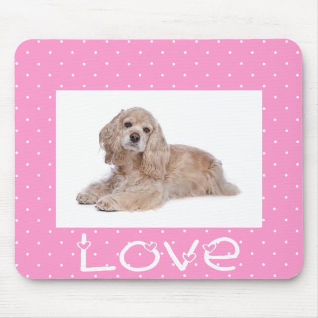 Cocker Spaniel Puppy Love Pink Polka Dot  Mousepad (Front)