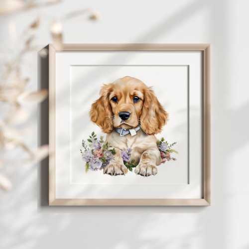  Cocker Spaniel Puppy Pet Watercolor Flower Poster
