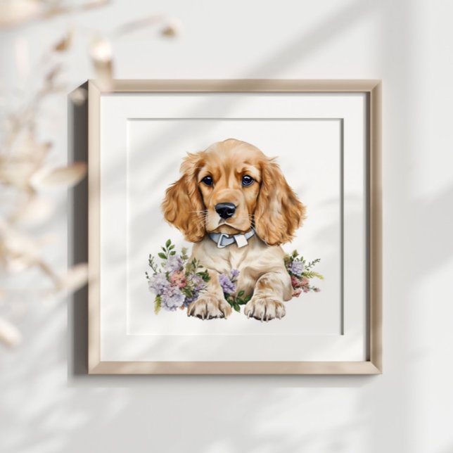 Cocker Spaniel Puppy Pet Watercolor Flower Poster (Creator Uploaded)