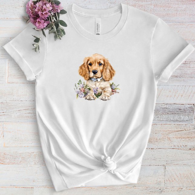  Cocker Spaniel Puppy Pet Watercolor Flower T-Shirt (Creator Uploaded)