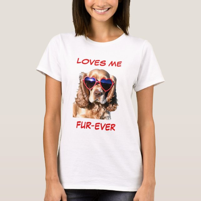 Cocker Spaniel Red Heart Heart-Shaped Sunglasses T-Shirt (Front)