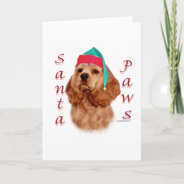 Cocker Spaniel (red) Santa Paws Holiday Card (Front)