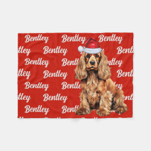 Cocker Spaniel Santa Dog Custom Name Christmas Fleece Blanket