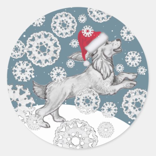 Cocker Spaniel Santa Dog  Snowflake Fun Christmas Classic Round Sticker