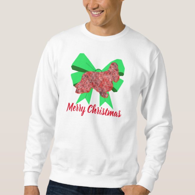 Cocker Spaniel Silhouette Dog &Green Bow Christmas Sweatshirt (Front)
