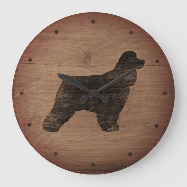 Cocker Spaniel Silhouette Rustic Style Large Clock (Front)